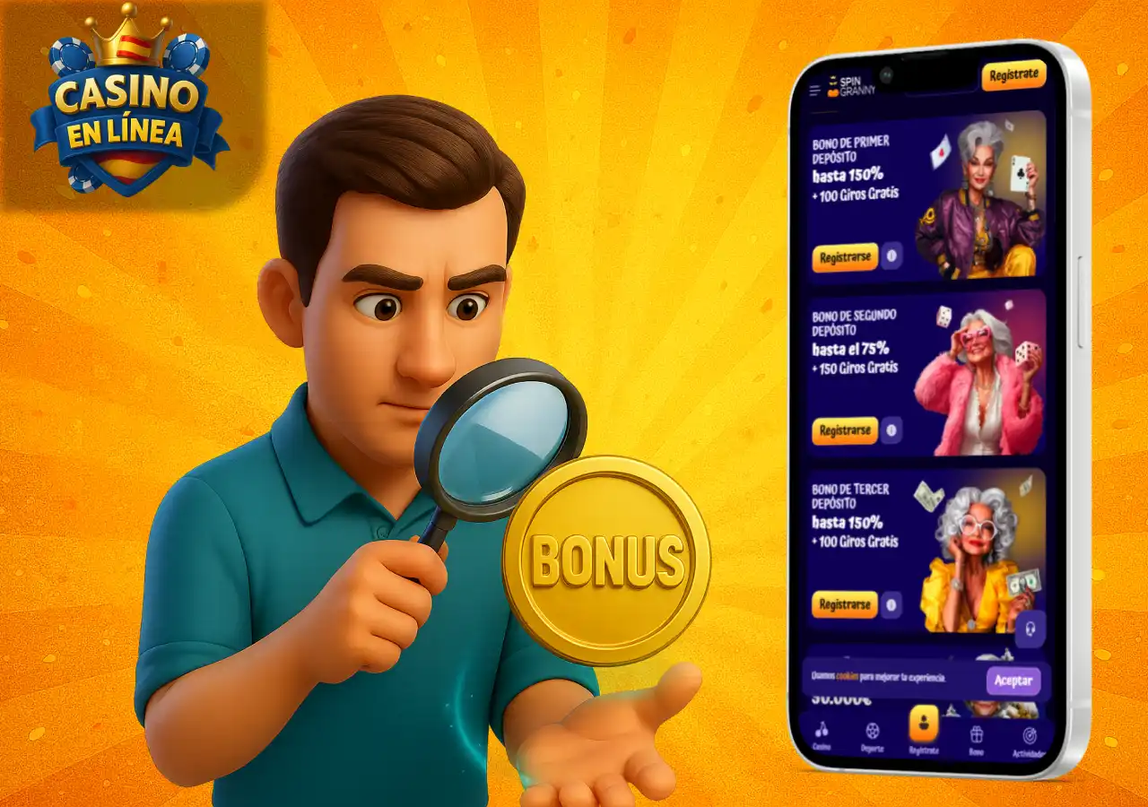 Análisis de bonos disponible en un móvil mientras un personaje examina una moneda dorada con lupa